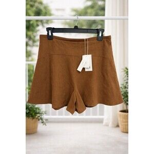 Vince Linen Blend Skort Brown Size 6 NWT Side Zip Flowy Shorts Skirt